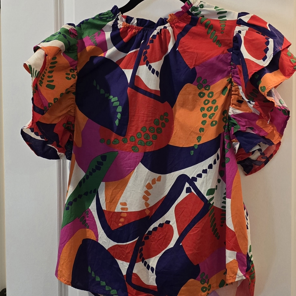 Colorful Abstract Ruffle Sleeve Blouse - Picture 2 of 2